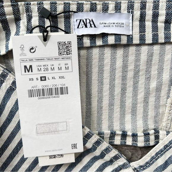 NWT Zara Blue White Denim Striped Crop Top | Size Medium - Picture 10 of 12